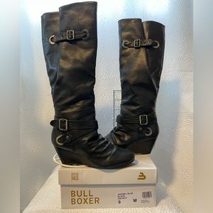 Bullboxer Jezebel tall wedge boots in black with silver hardware